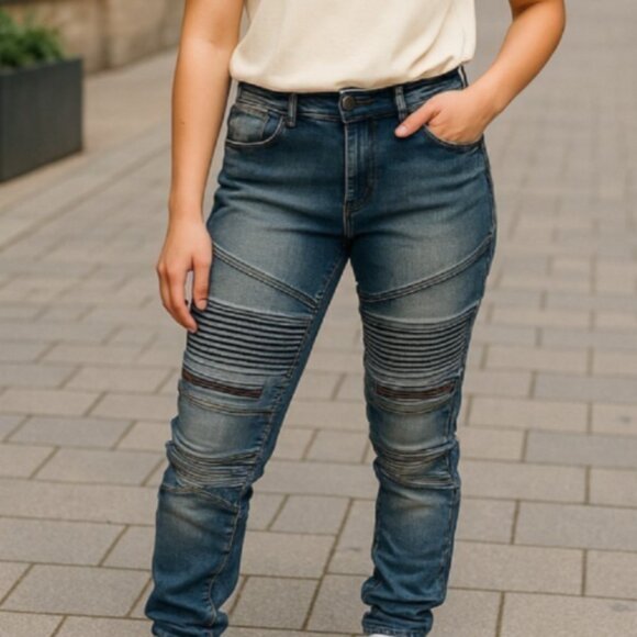 Biker Jogger Jeans Adult Sz 6 Ruching Zipper Detail Pull-On Elastic Hem Grunge - Picture 9 of 9